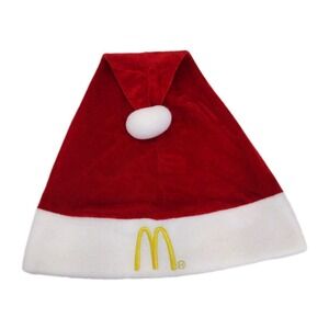 McDonalds Fast Food Restaurant Red Velvet Christmas Santa Holiday Hat Employee